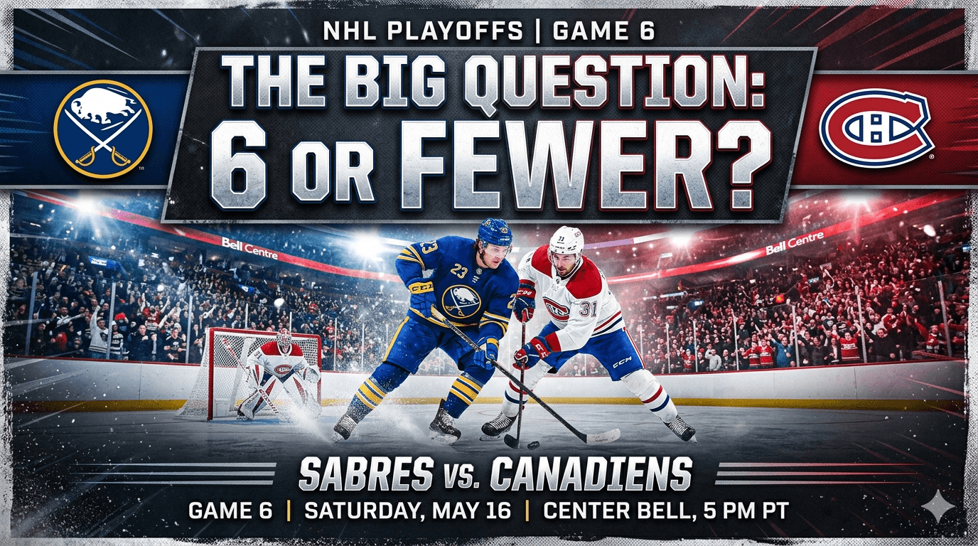 Sabres vs Canadians Total Goals on May 16, 2026, will be 6 or fewer.