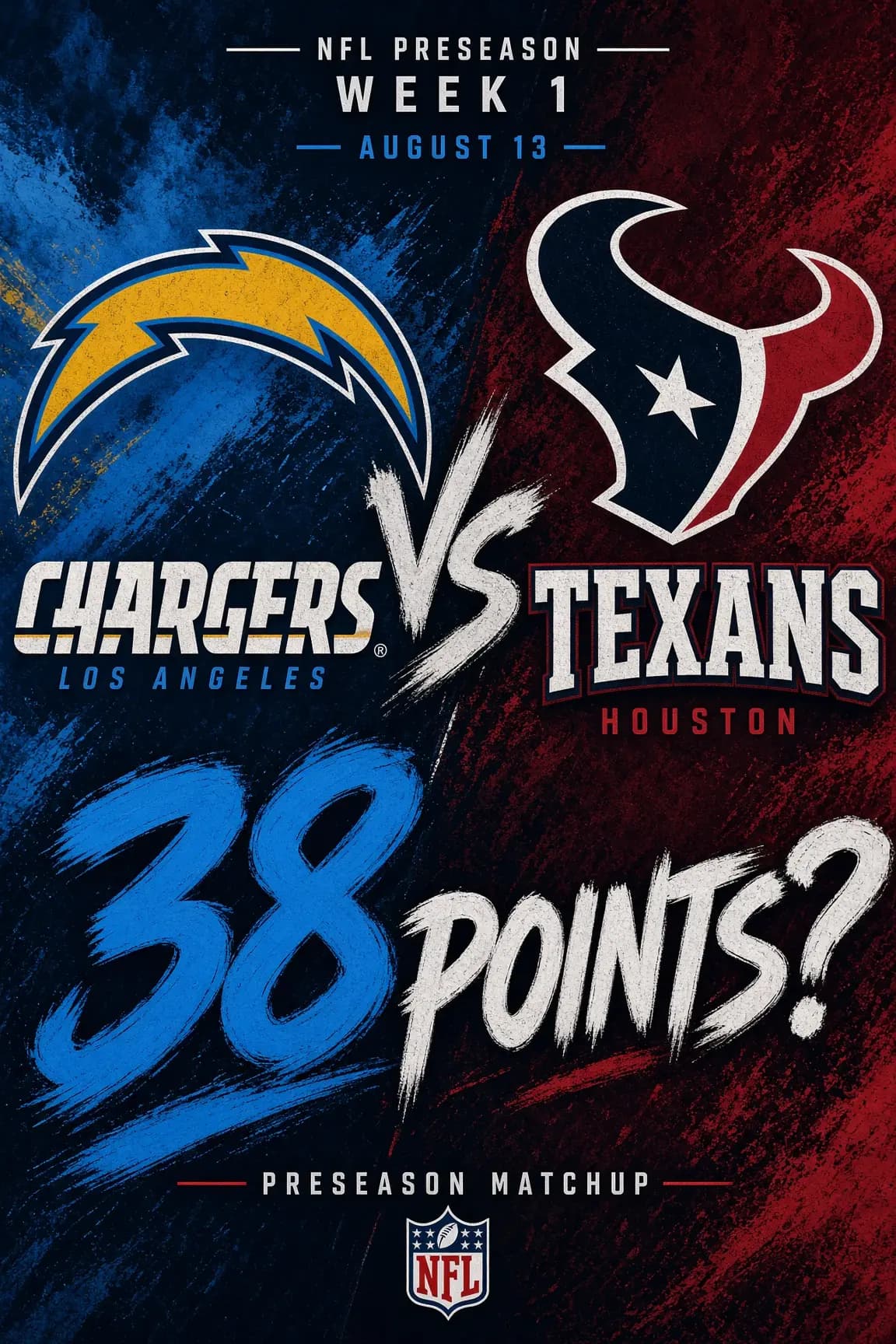 Chargers vs. Texans Preseason Total Score Will Exceed 37 Points on 2026-08-13