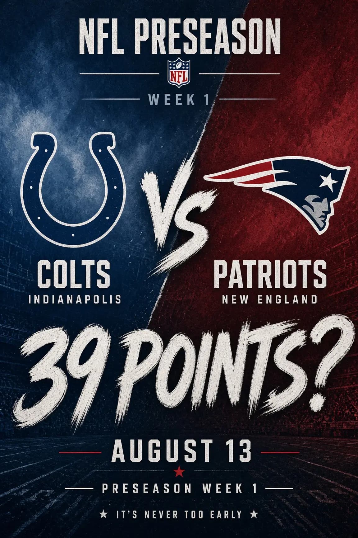 Colts and Patriots to combine for 39+ points in Aug 13th preseason game